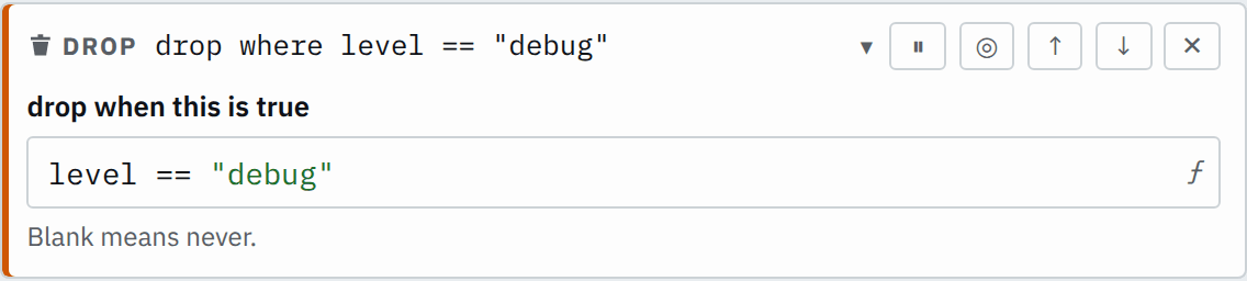 The drop step's settings in the pipeline editor