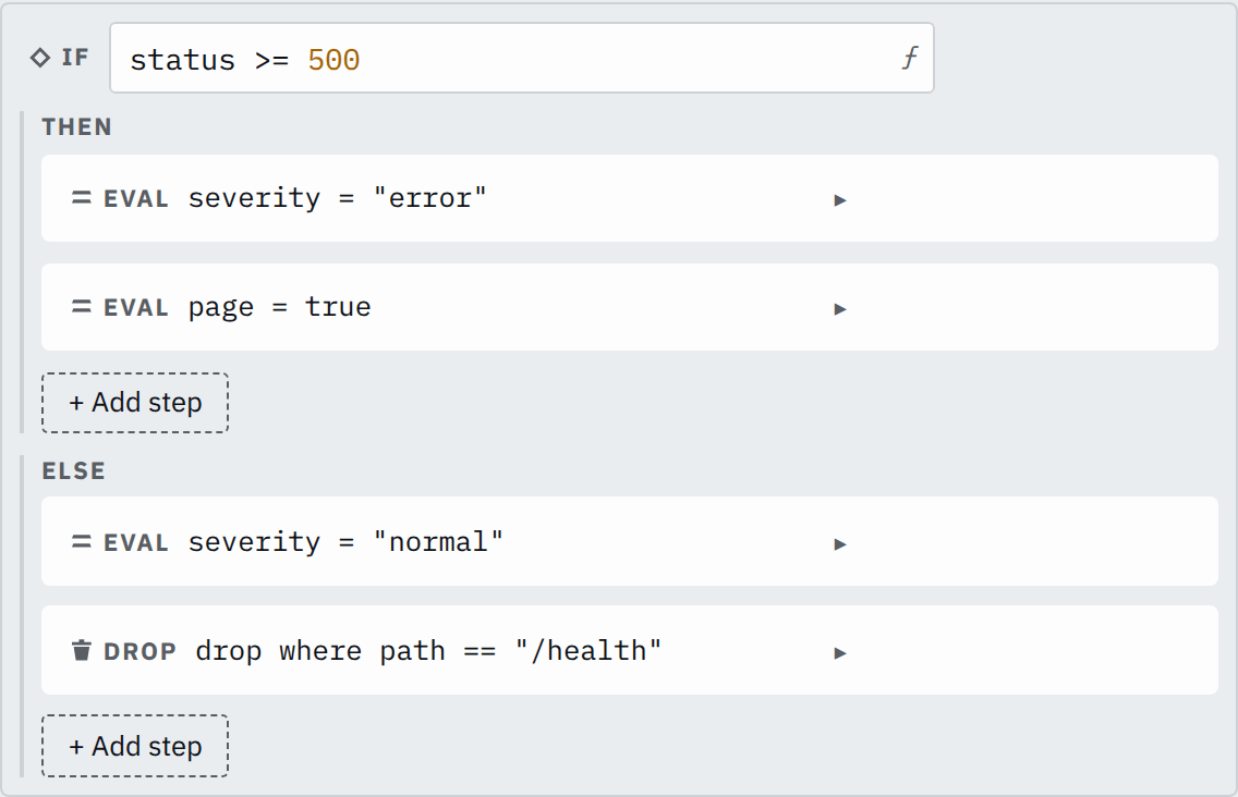 The if step's settings in the pipeline editor
