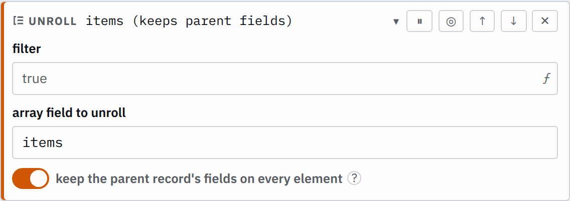 The unroll step's settings in the pipeline editor